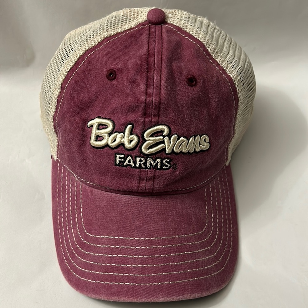 Burgundy and Cream Bob Evans Snapback hat